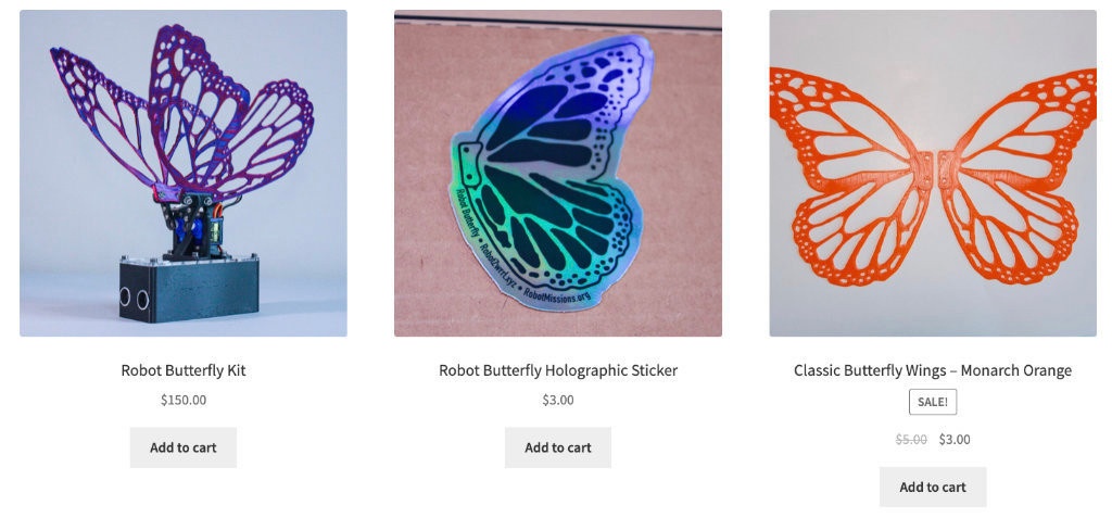 Screenshot of three products in the Robot Missions Store