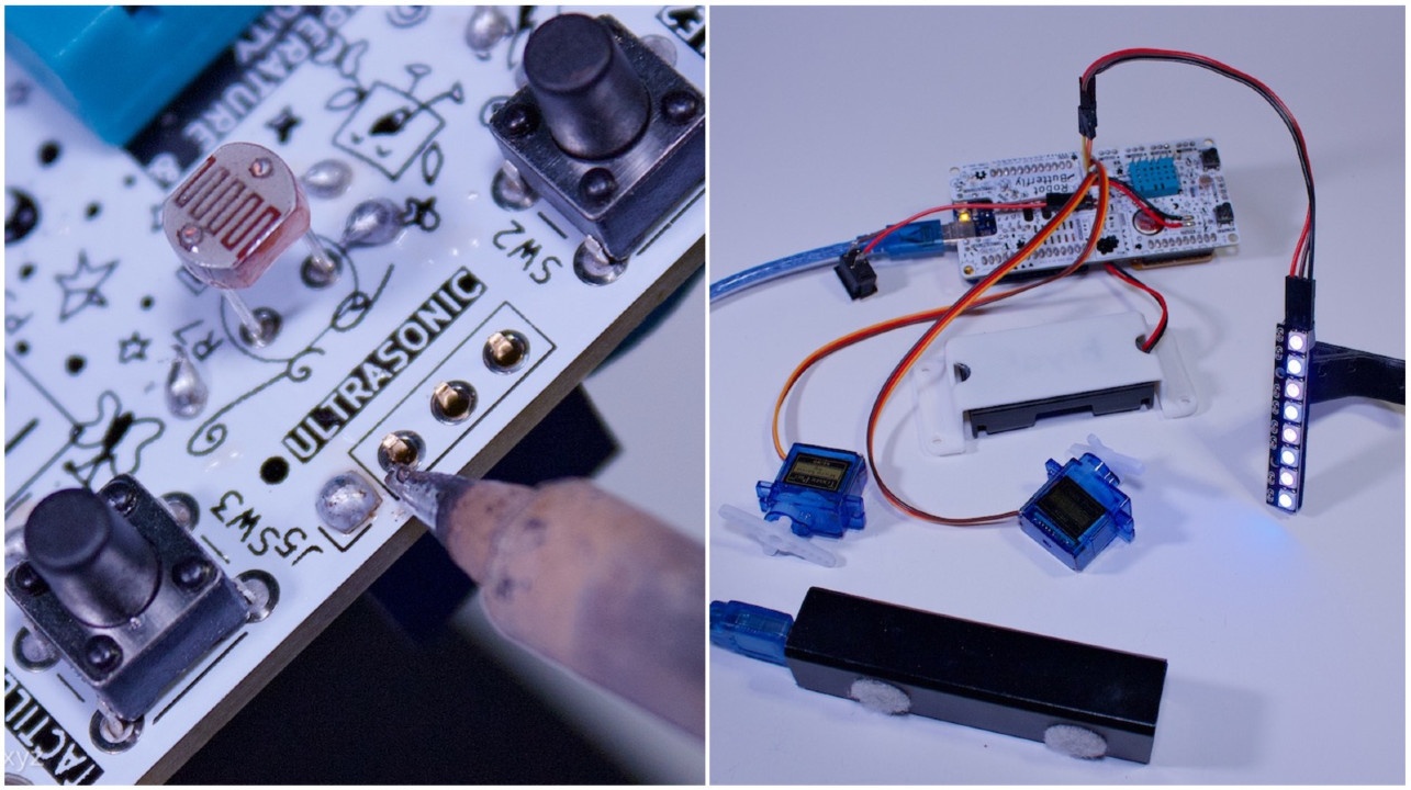 Soldering electronics on Robot Butterfly and the peripherals connected